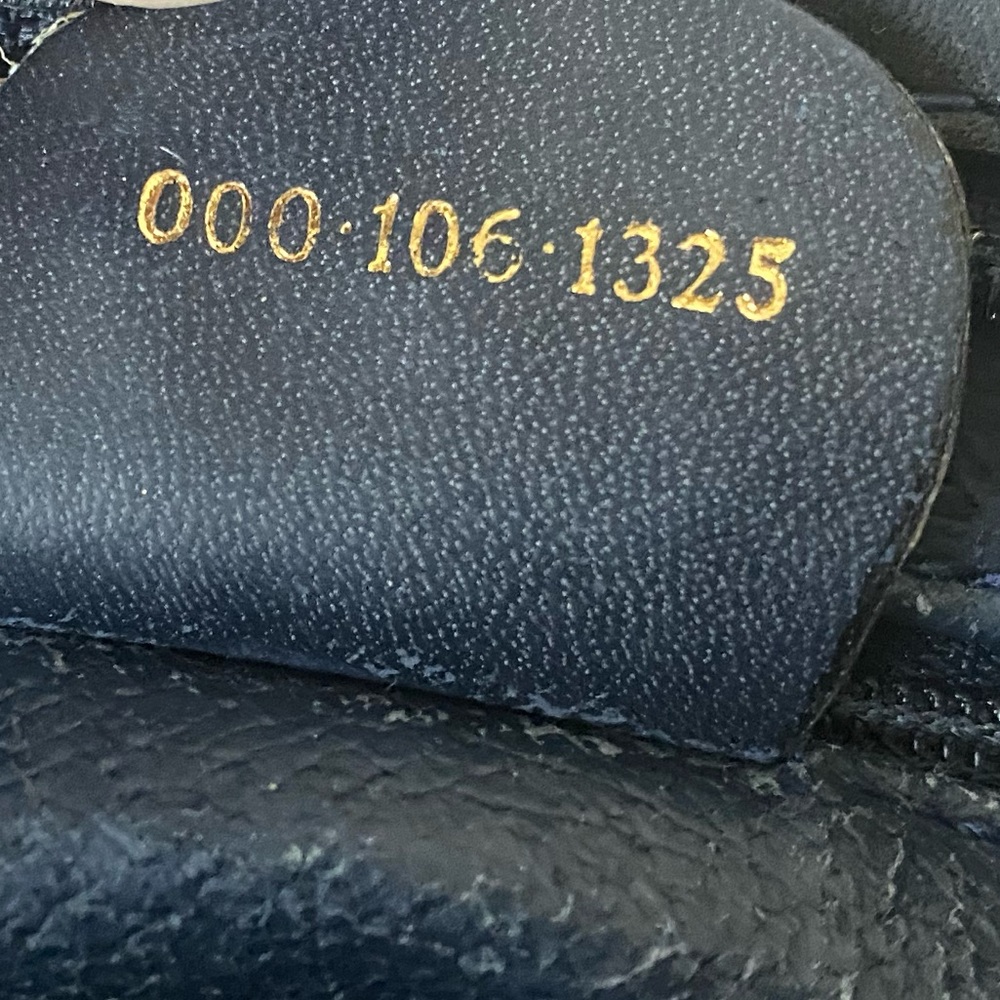 Vintage GUCCI Navy Blue Leather GG Satchel Tote - Picture 9 of 16